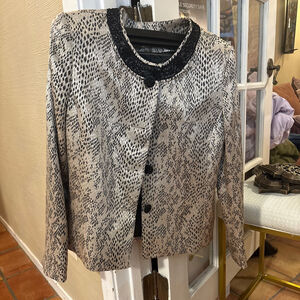 Women's KASPER Beige Black Snake Print Blazer Jacket Size 12